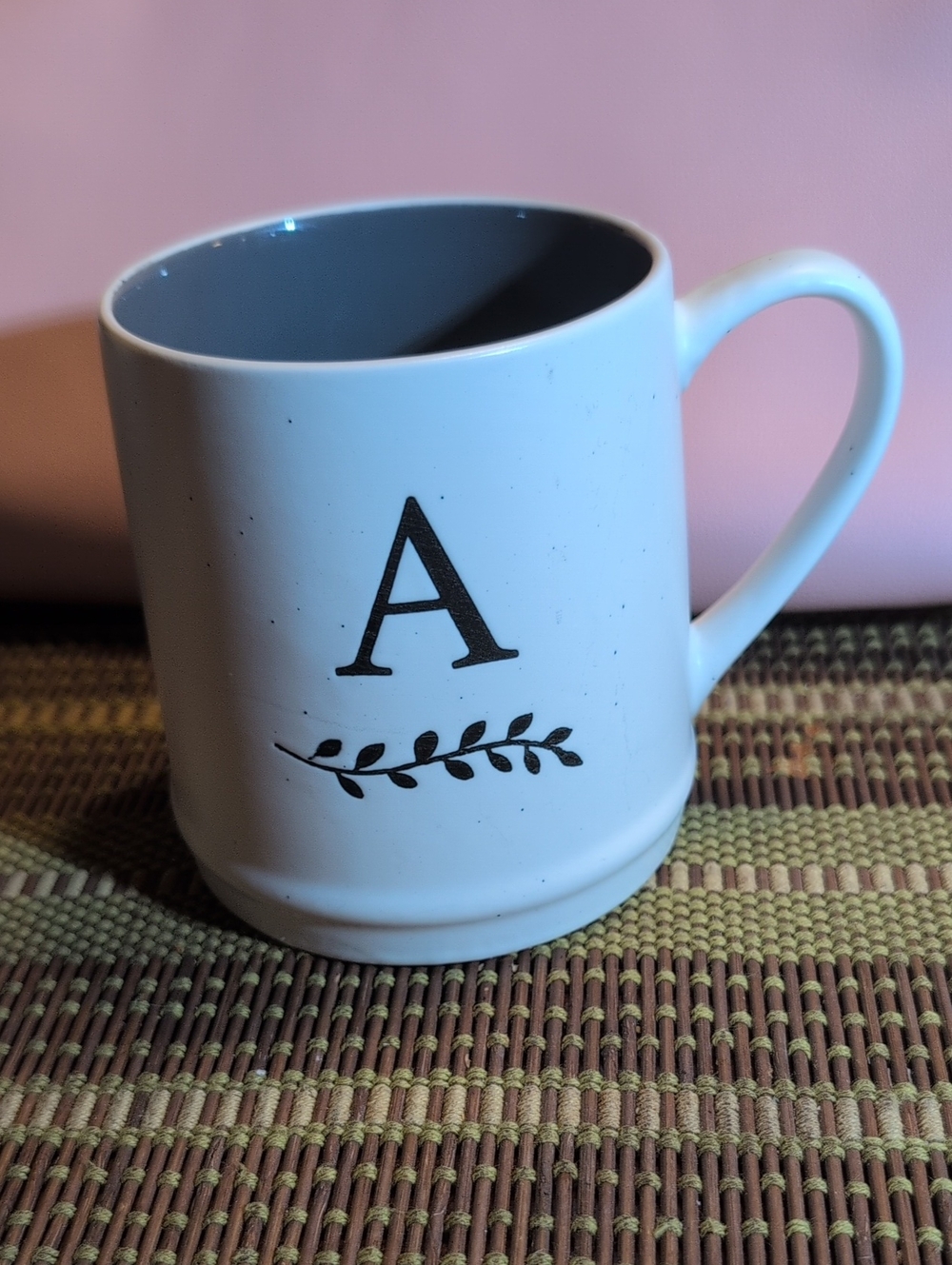 Dwell Studio Monogram 'A' White Ceramic Mug with Leaf Detail